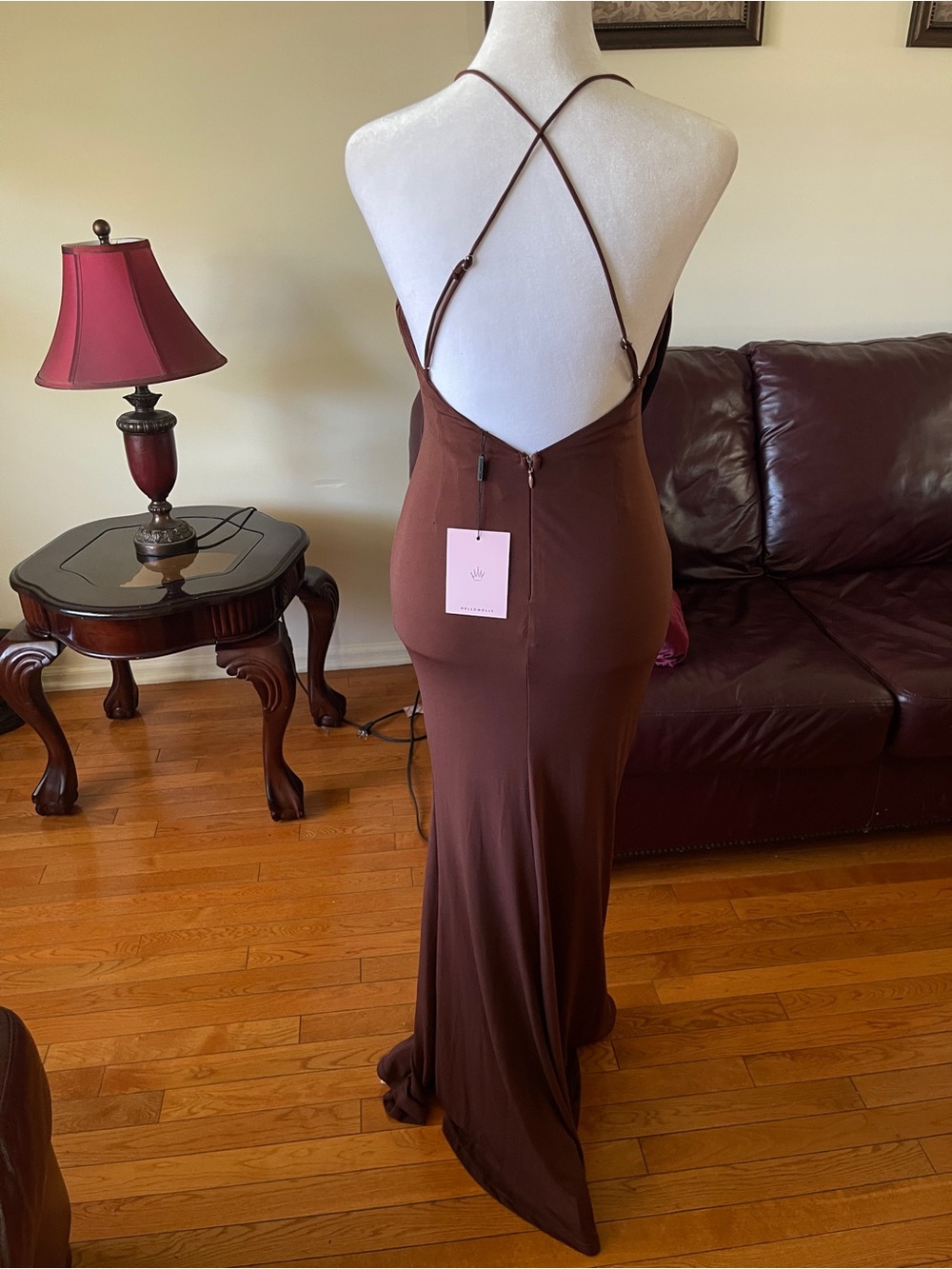 Hello Molly Chocolate Brown Open Back Maxi Dress XS 2 NWT Formal Evening Gown - Picture 7 of 11